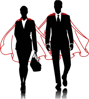 Business Couple Silhouetteswith Red Capes PNG Image