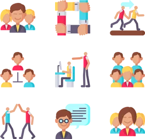 Business Teamwork Icons Set PNG Image