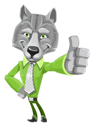 Business Wolf Thumbs Up Cartoon PNG Image