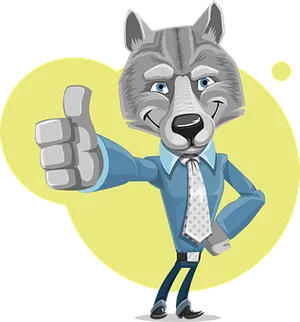 Business Wolf Thumbs Up Cartoon PNG Image