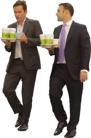 Businessmen Carrying Coffee Cutout PNG Image