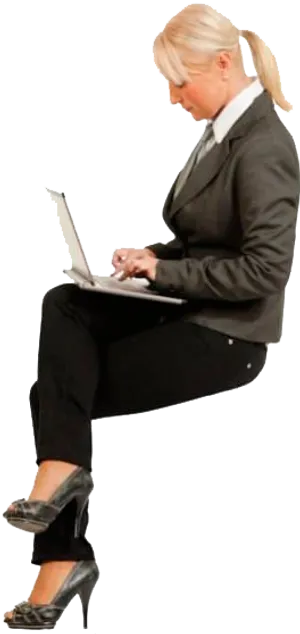 Businesswoman Using Laptop While Sitting PNG Image