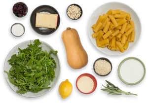 Butternut Squash Pasta Ingredients Top View PNG Image