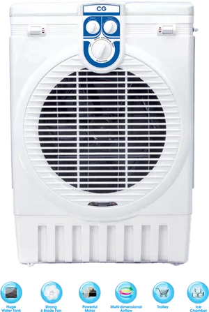 C G White Air Cooler Front View PNG Image