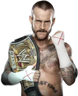 C M Punk Champion Pose PNG Image