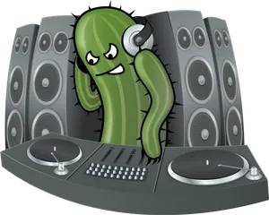 Cactus D J Cartoon Character PNG Image