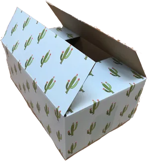 Cactus Print Shipping Box Open PNG Image