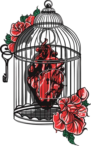 Caged Heart Floral Design PNG Image