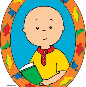 Caillou Cartoon Character Holding Book PNG Image