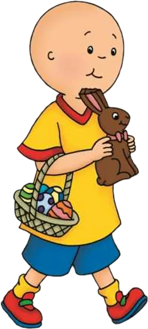 Caillouwith Easter Basketand Chocolate Bunny PNG Image