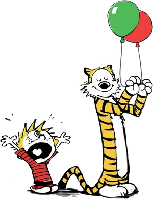 Calvinand Hobbes Balloon Celebration PNG Image