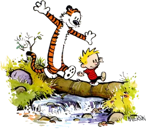 Calvinand Hobbes Joyful Leap PNG Image