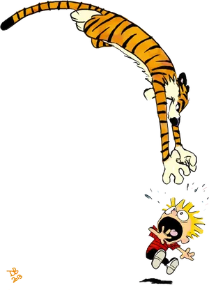 Calvinand Hobbes Midair Fun PNG Image