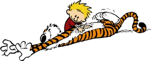 Calvinand Hobbes Playful Tumble PNG Image