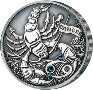 Cancer Zodiac Silver Coin PNG Image