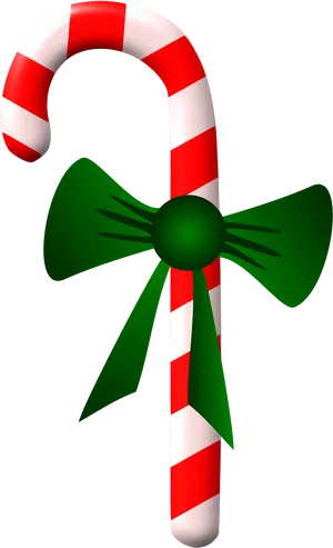 Candy Cane With Green Bow PNG Image