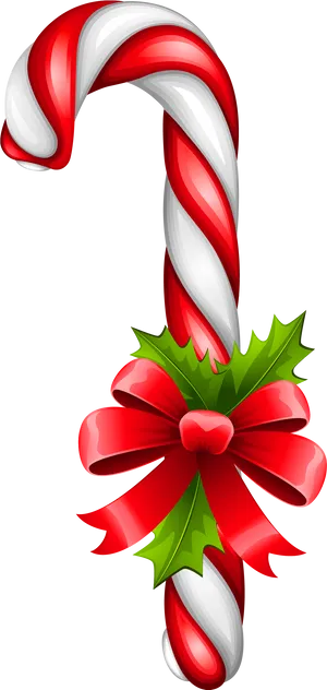 Candy Cane With Red Bow Christmas Decoration PNG Image