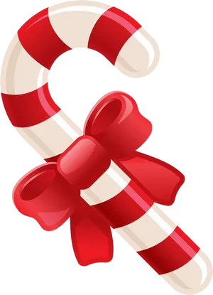 Candy Cane With Red Bow Christmas Decoration PNG Image