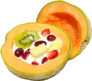 Cantaloupe Fruit Bowl Creation PNG Image