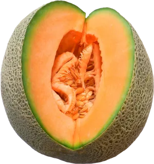 Cantaloupe Slice Revealing Seeds PNG Image