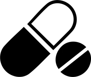 Capsule Pill Icon Blackand White PNG Image