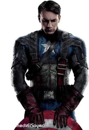 Captain America Battle Ready Pose PNG Image