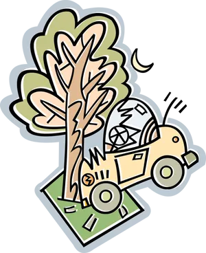 Car Crash Into Tree Cartoon PNG Image