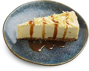 Caramel Drizzled Cheesecake Slice PNG Image