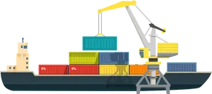 Cargo Ship Loading Containers PNG Image