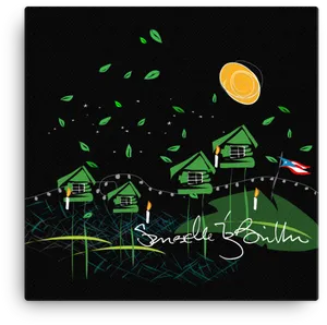 Caribbean Night Houses Artwork PNG Image