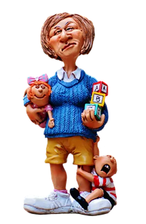 Caricature Babysitter With Children PNG Image