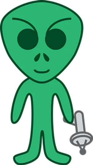 Cartoon Alien Holding Sword PNG Image