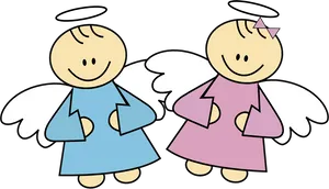 Cartoon Angel Siblings PNG Image