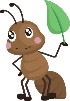 Cartoon Ant Holding Leaf PNG Image