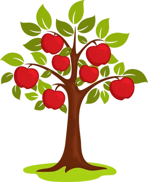 Cartoon Apple Tree Fullof Fruit PNG Image