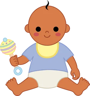 Cartoon Baby With Rattle.png PNG Image