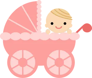 Cartoon Babyin Pink Stroller PNG Image