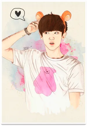 Cartoon Bear Ears Chanyeol Artwork PNG Image