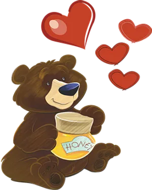 Cartoon Bear Loving Honey PNG Image