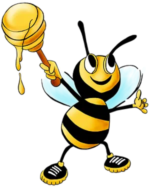 Cartoon Bee Holding Honey Dripper.jpg PNG Image