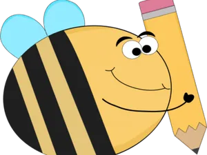 Cartoon Bee Holding Pencil PNG Image