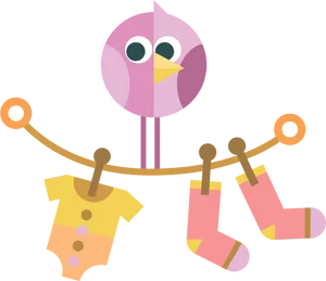 Cartoon Bird Clothesline Laundry PNG Image