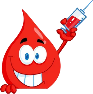 Cartoon Blood Drop Holding Syringe PNG Image