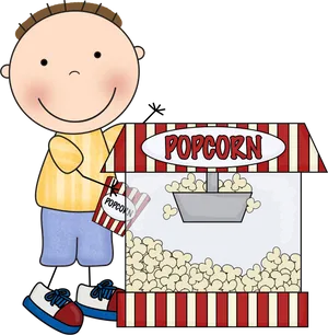 Cartoon Boy Popcorn Stand Clipart PNG Image