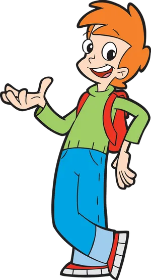 Cartoon Boy Walking With Backpack PNG