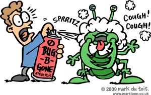 Cartoon Bug Spray Encounter PNG Image