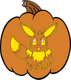 Cartoon Bunnyon Pumpkin Graphic PNG Image