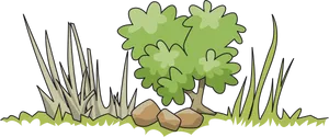 Cartoon Bushand Grass Vector PNG Image