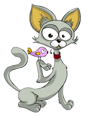 Cartoon Catand Bird Friends PNG Image