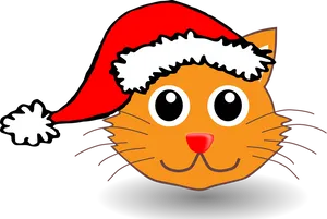 Cartoon Catin Santa Hat PNG Image